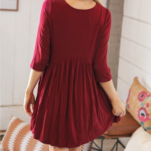 Burgundy solid Babydoll Mini Dress - Picture 2 of 13